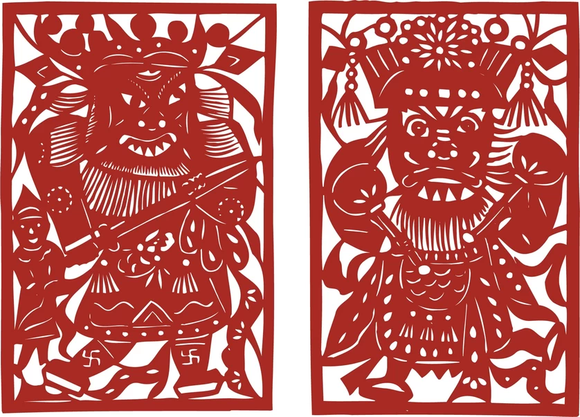 中国风中式传统喜庆民俗人物动物窗花剪纸插画边框AI矢量PNG素材【1250】